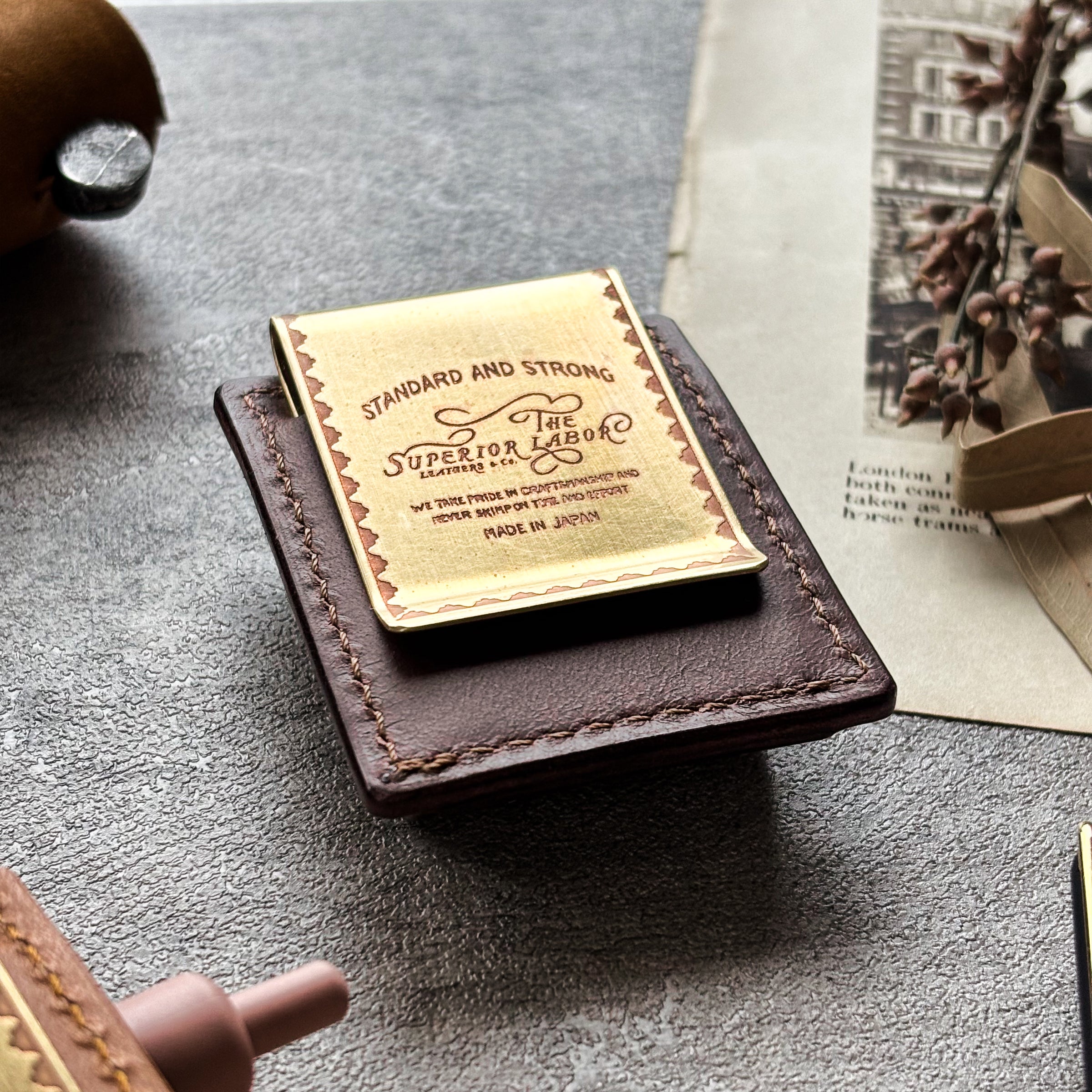 The Superior Labor / INGRASSATO Leather Brass Clip Pen Holder (2 holders)