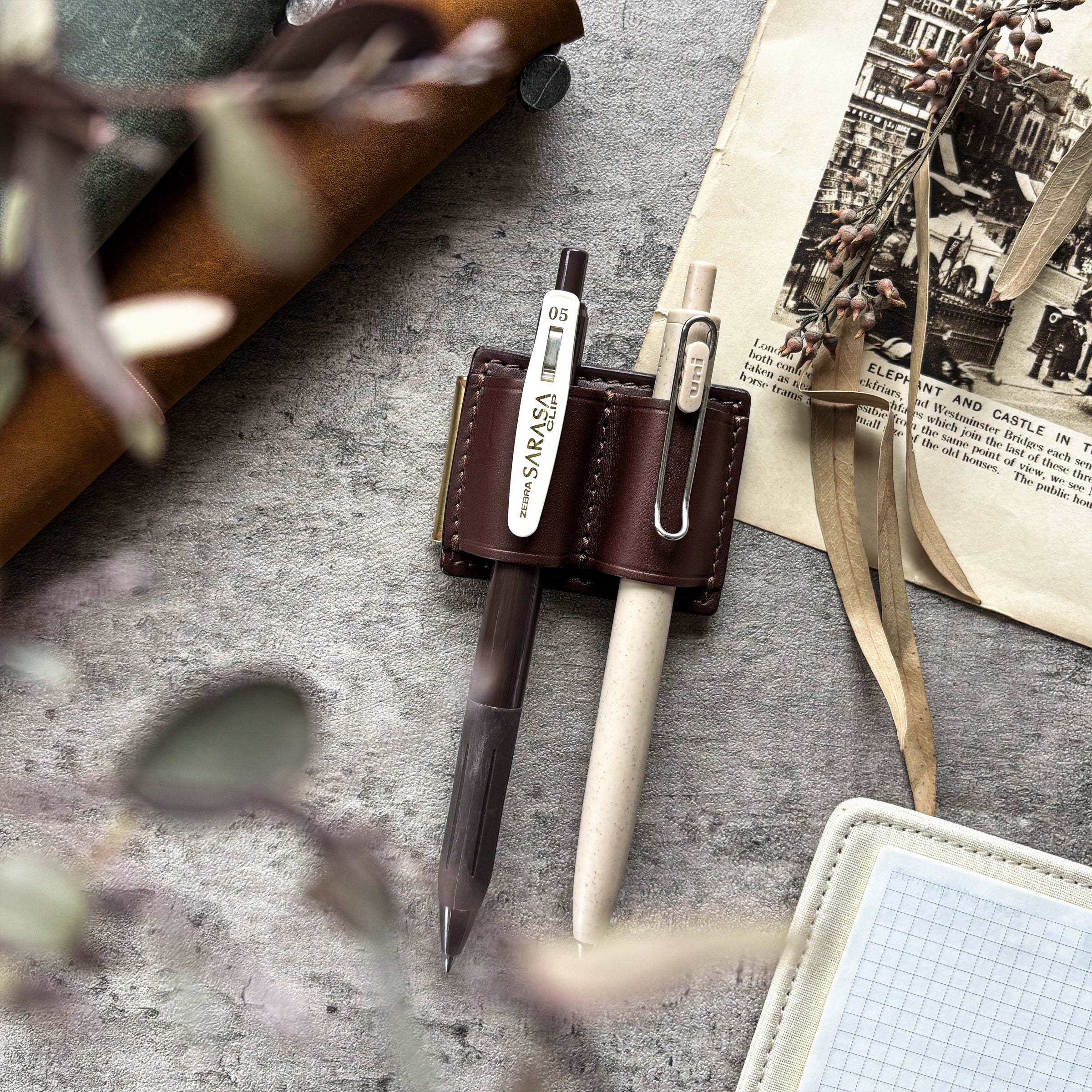 The Superior Labor / INGRASSATO Leather Brass Clip Pen Holder (2 holders)