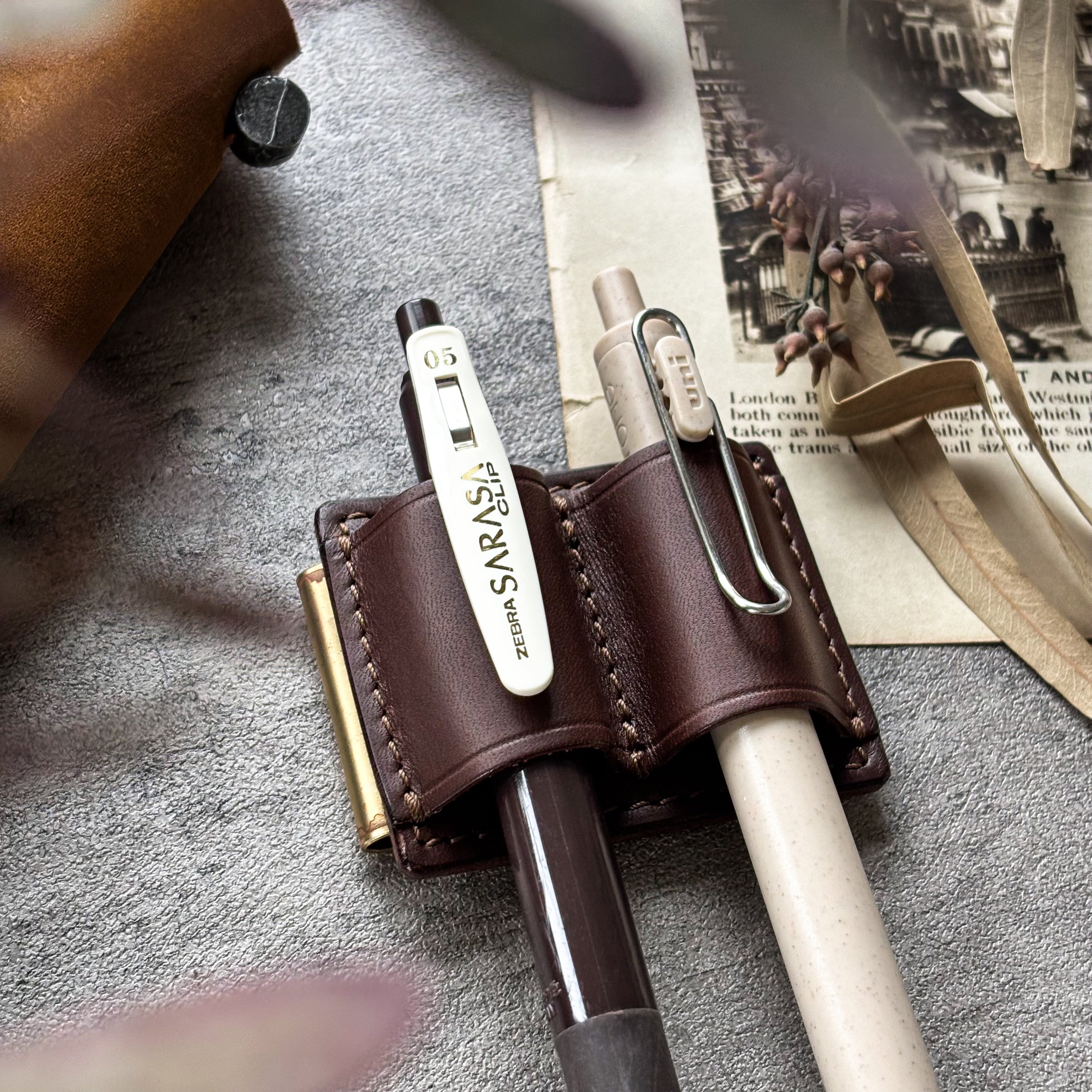The Superior Labor / INGRASSATO Leather Brass Clip Pen Holder (2 holders)