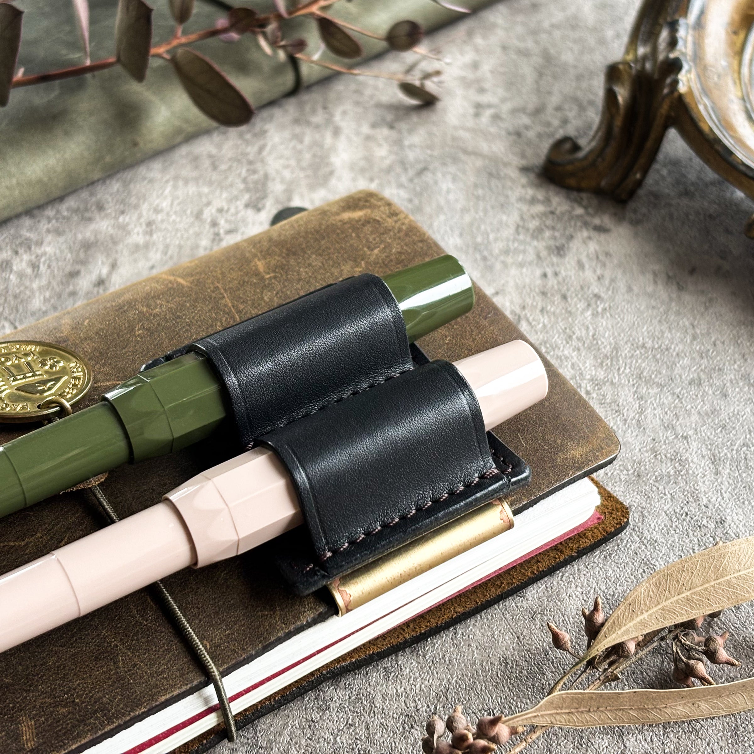 The Superior Labor / INGRASSATO Leather Brass Clip Pen Holder (2 holders)