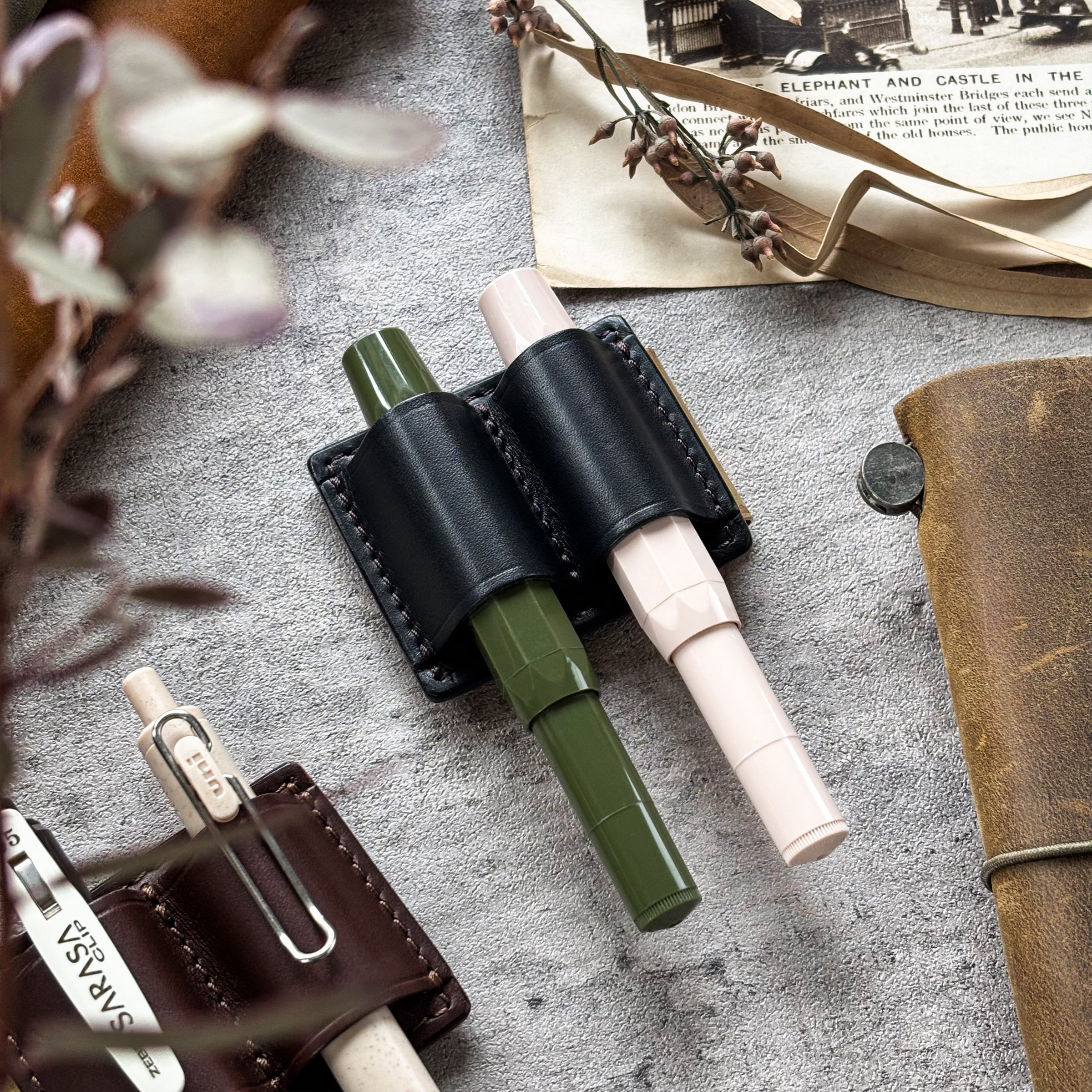 The Superior Labor / INGRASSATO Leather Brass Clip Pen Holder (2 holders)