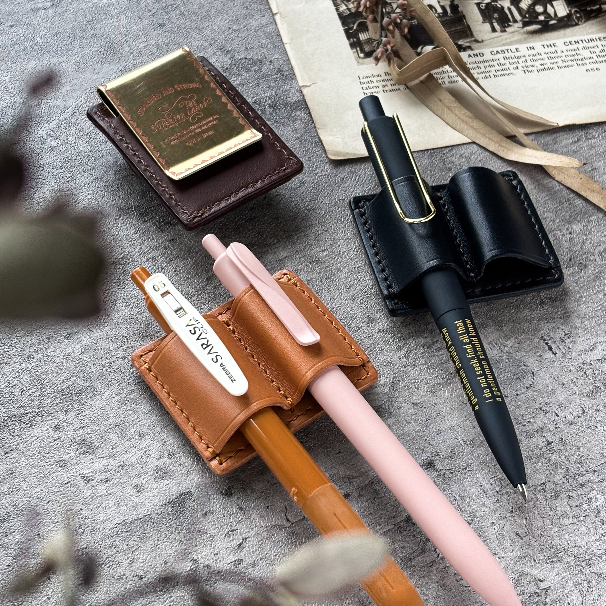 The Superior Labor / INGRASSATO Leather Brass Clip Pen Holder (2 holders)