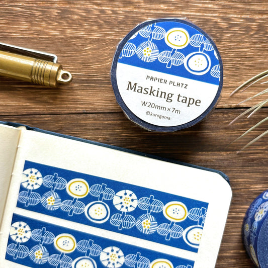 Kurogoma Washi Tape - Blue Flowers
