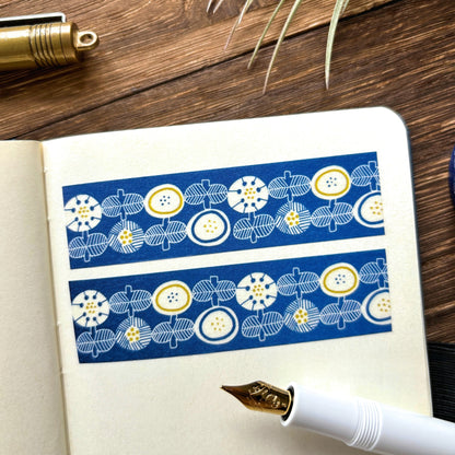 Kurogoma Washi Tape - Blue Flowers
