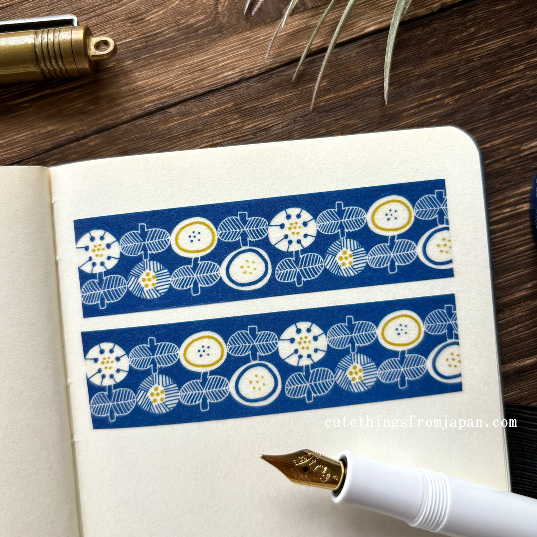 Kurogoma Washi Tape - Blue Flowers