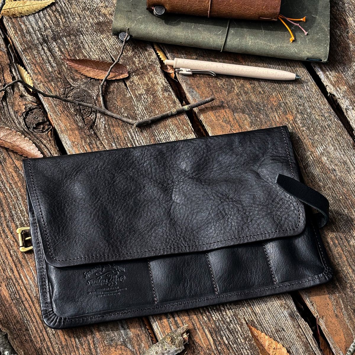 Last Stock / The Superior Labor / Leather Roll Pen Case - Black