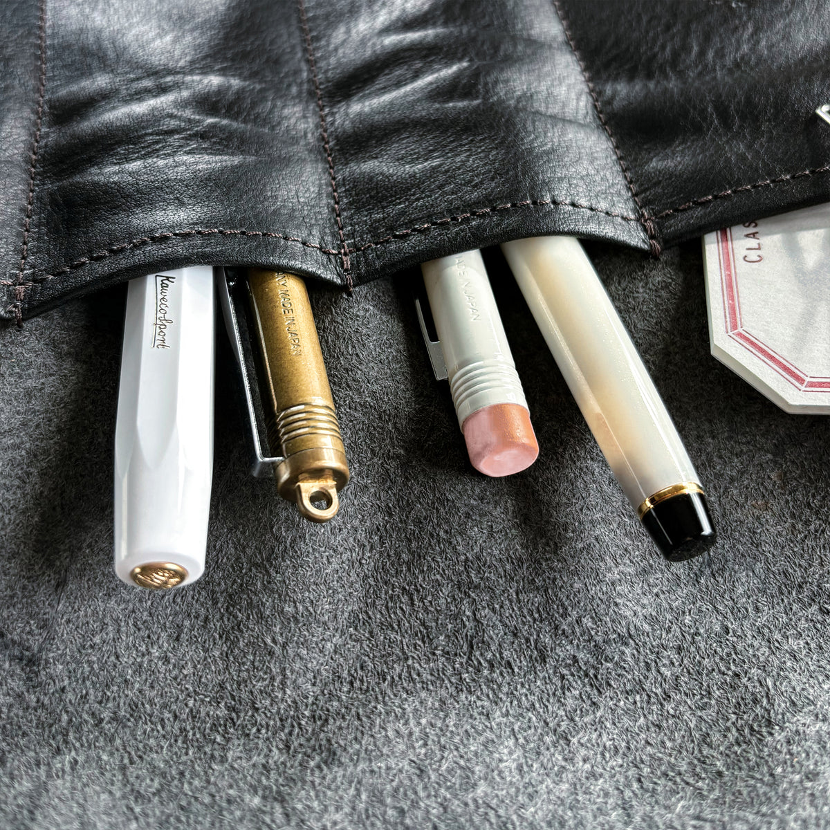 Last Stock / The Superior Labor / Leather Roll Pen Case - Black
