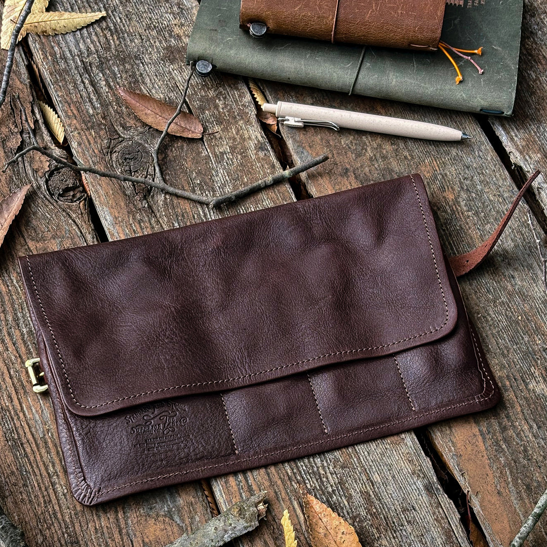 The Superior Labor Leather Roll Pen Case - Dark Brown