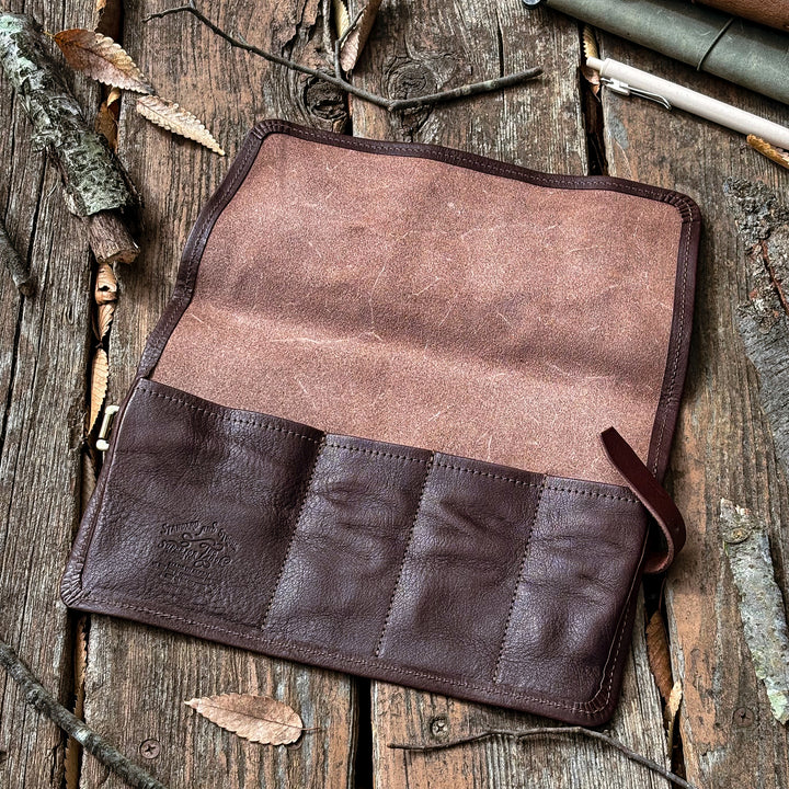 The Superior Labor Leather Roll Pen Case - Dark Brown