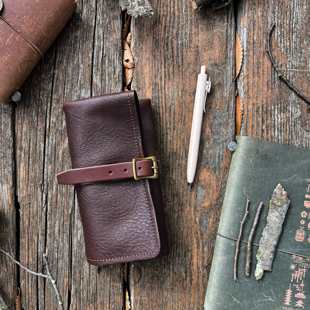 The Superior Labor Leather Roll Pen Case - Dark Brown