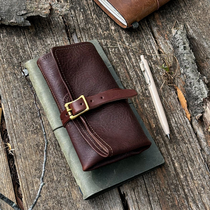 The Superior Labor Leather Roll Pen Case - Dark Brown