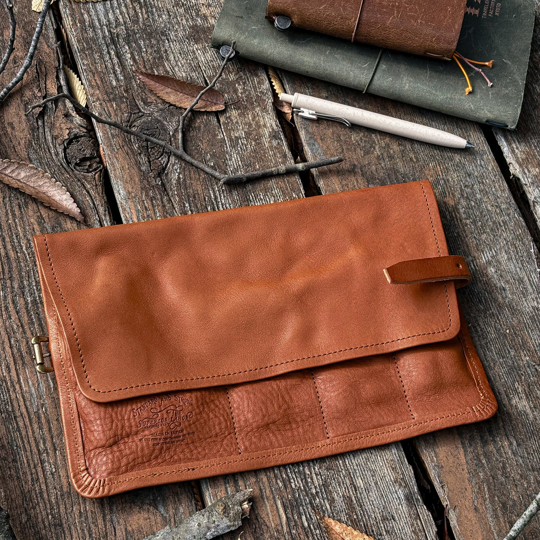 The Superior Labor Leather Roll Pen Case - Brown