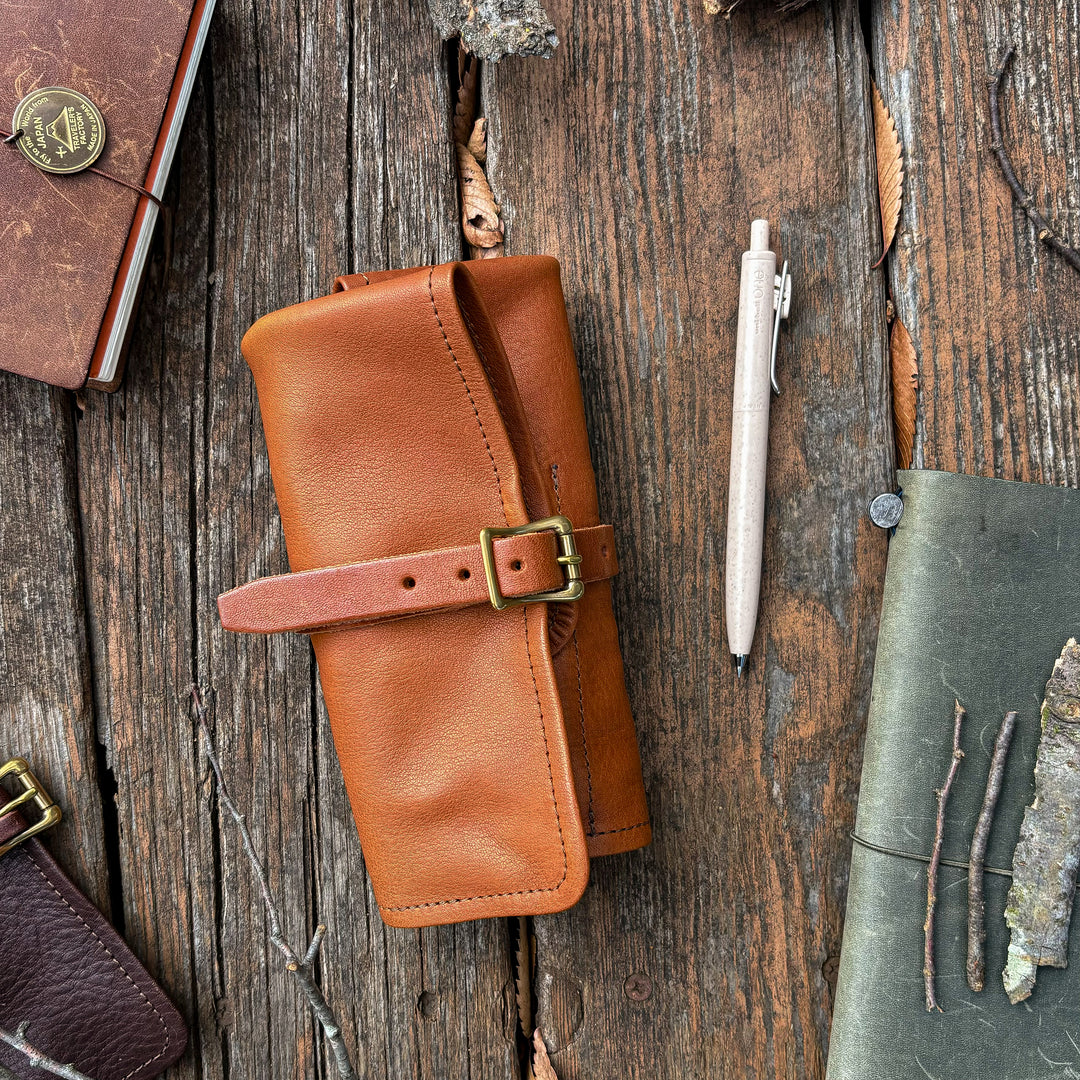 The Superior Labor Leather Roll Pen Case - Brown