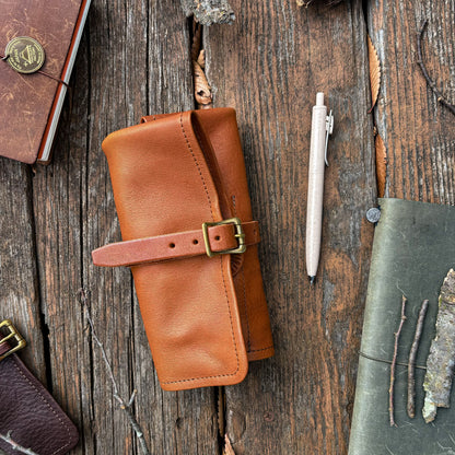 The Superior Labor Leather Roll Pen Case - Brown