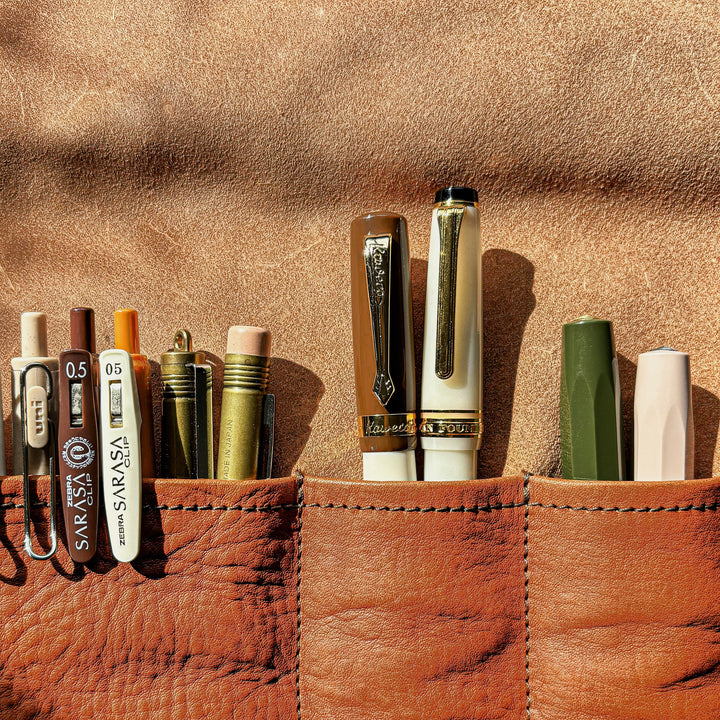 The Superior Labor Leather Roll Pen Case - Brown