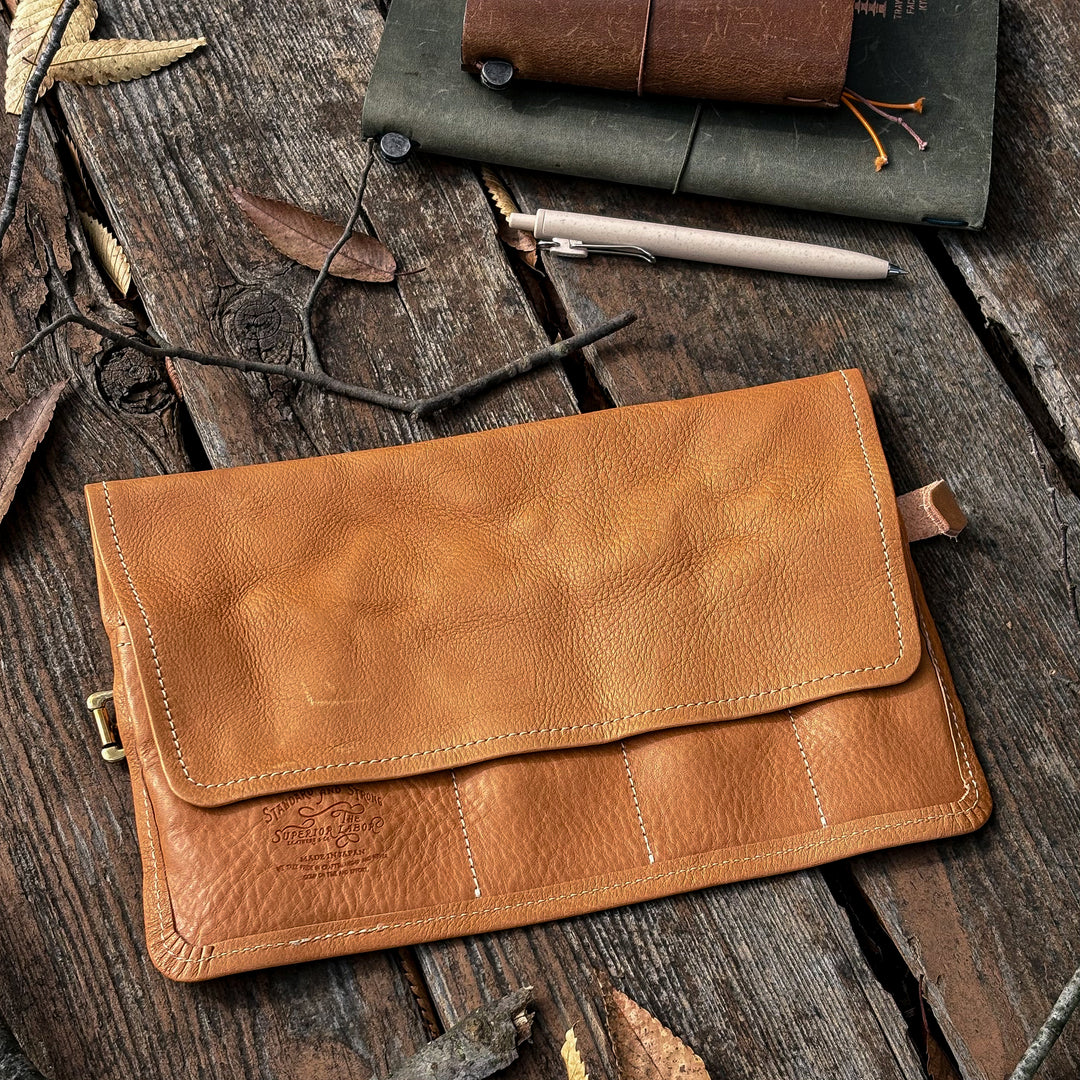 The Superior Labor Leather Roll Pen Case - Natural