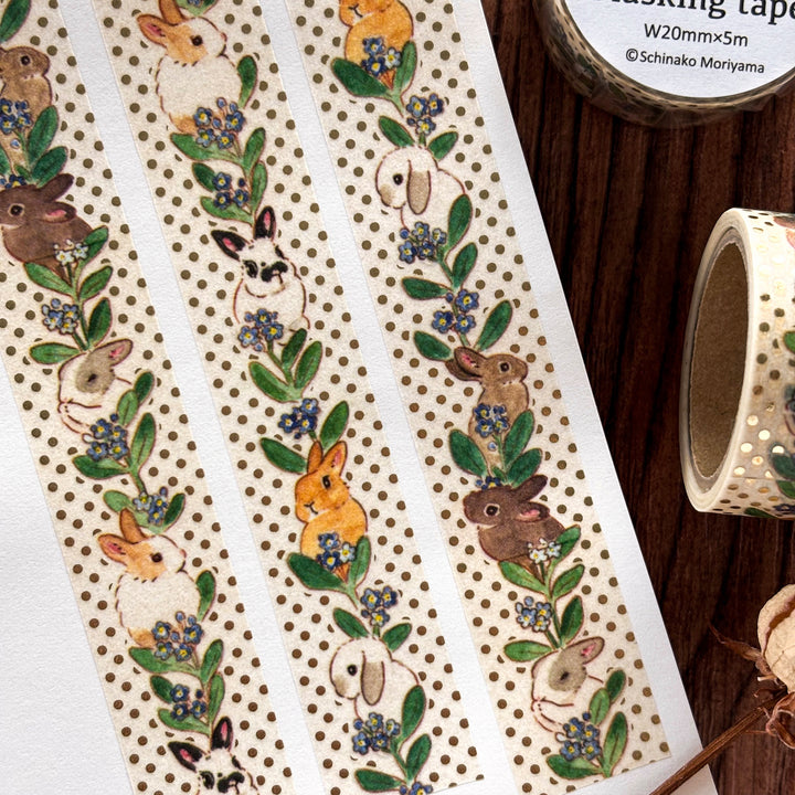 Shinako Moriyama Washi Tape - Rabbit and Forget-me-not