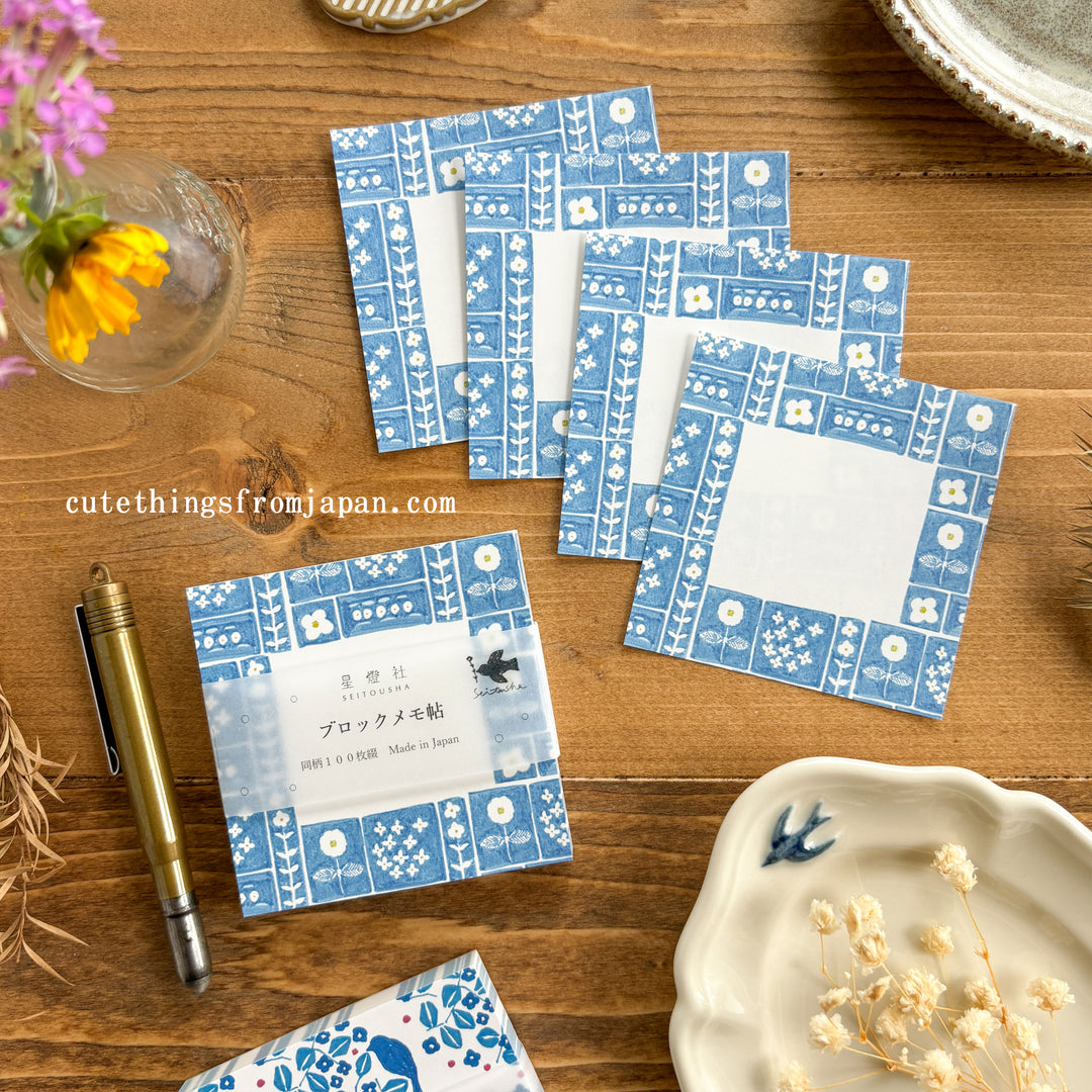 Square Memo Pad - Blue Flowers