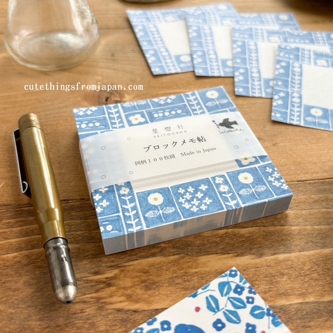 Square Memo Pad - Blue Flowers