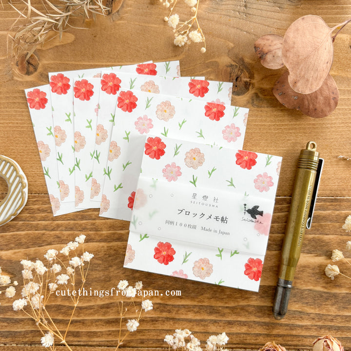 Square Memo Pad - Red Flowers