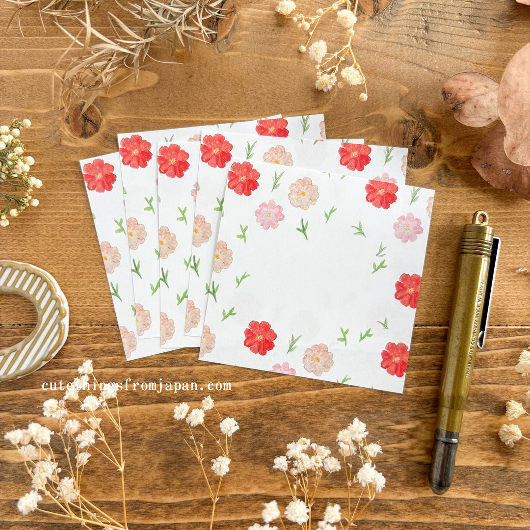 Square Memo Pad - Red Flowers