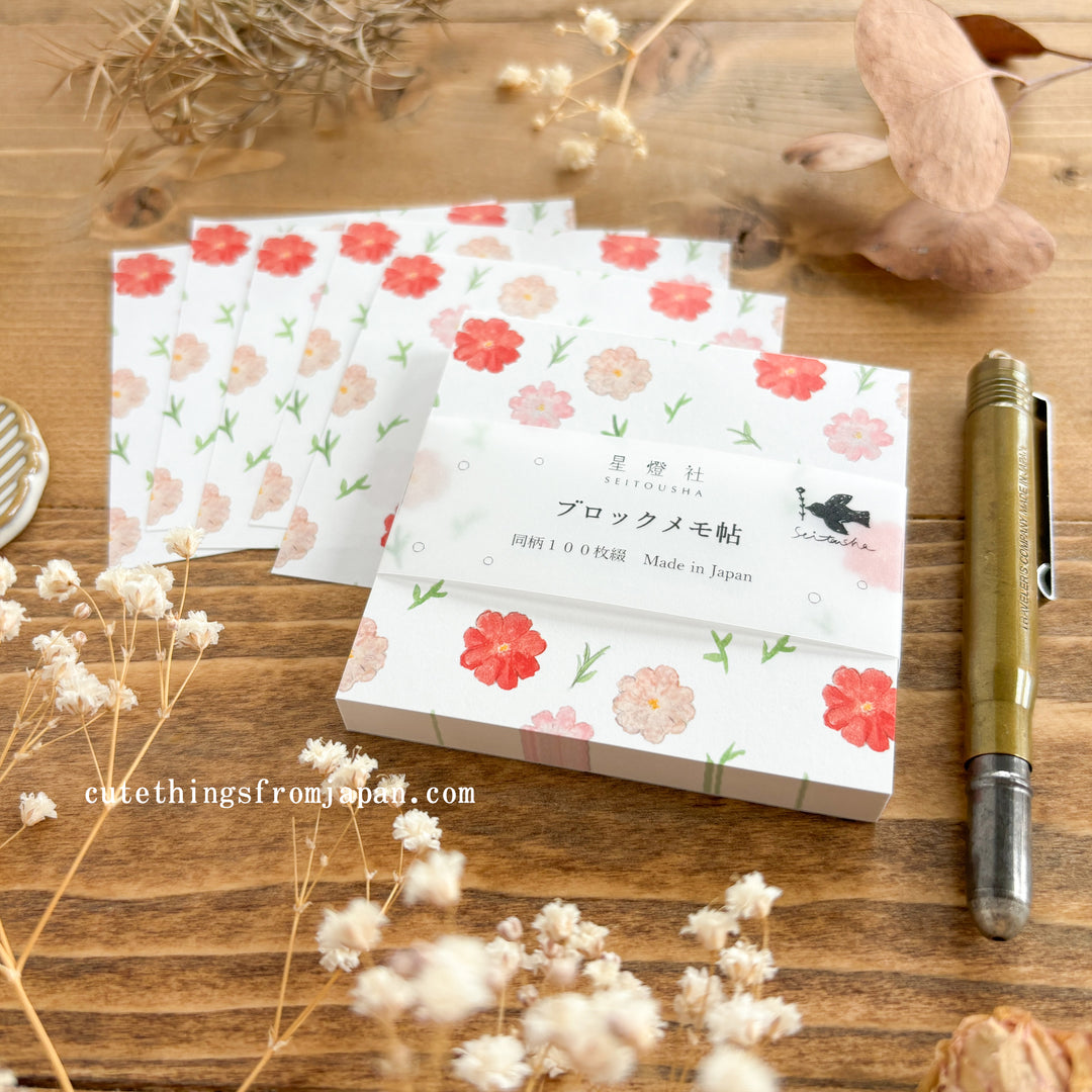 Square Memo Pad - Red Flowers