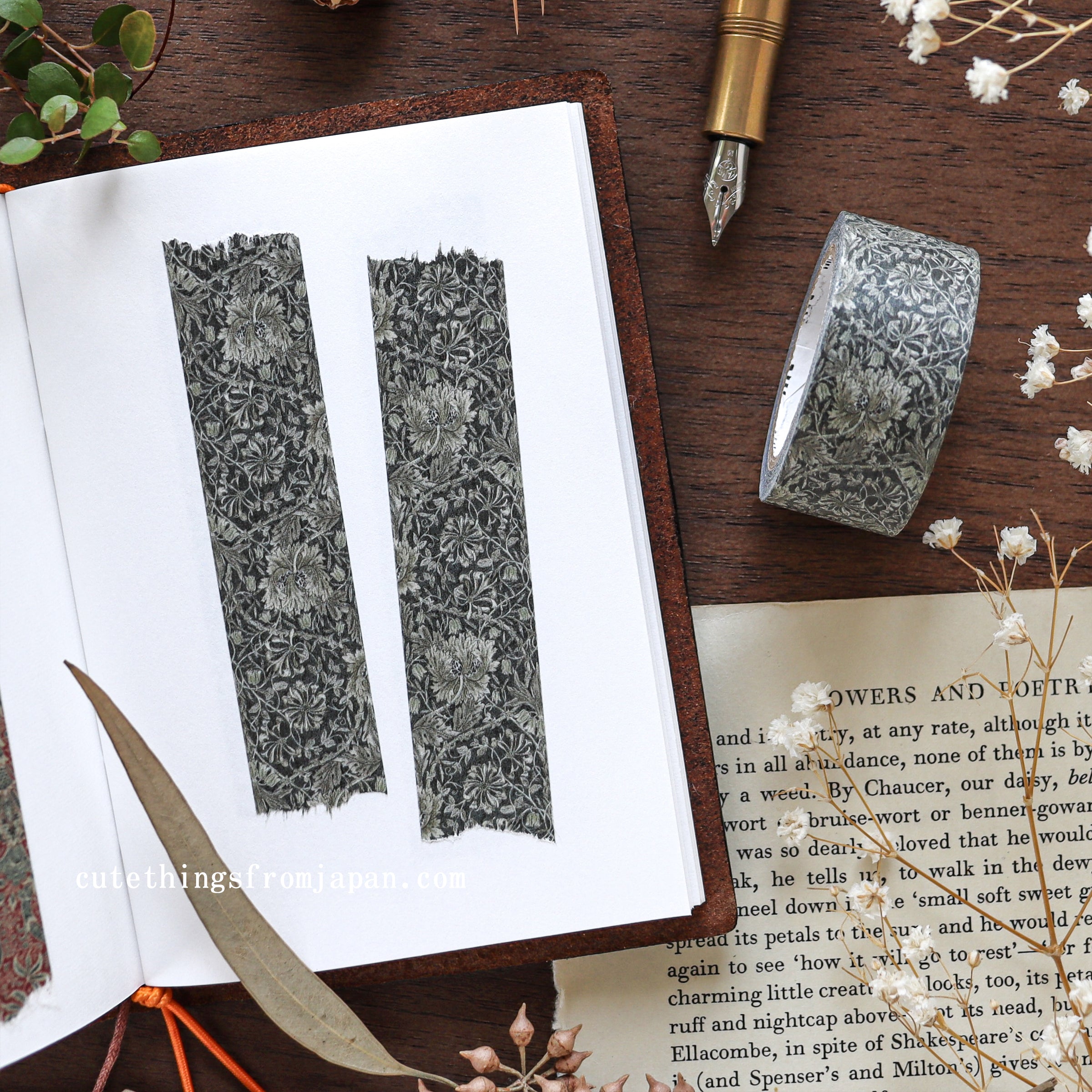 William Morris x mt Washi Tape - Pure Honeysuckle & Tullip Black ink