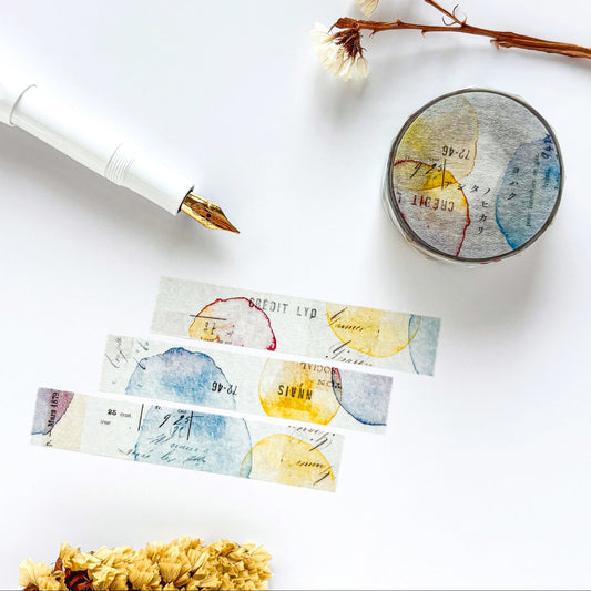 Decorative washi tape with a pen and flowers on a white background