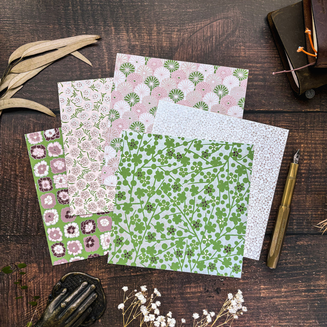 Yuzen Origami Paper Set - Japanese Pattern (Green)