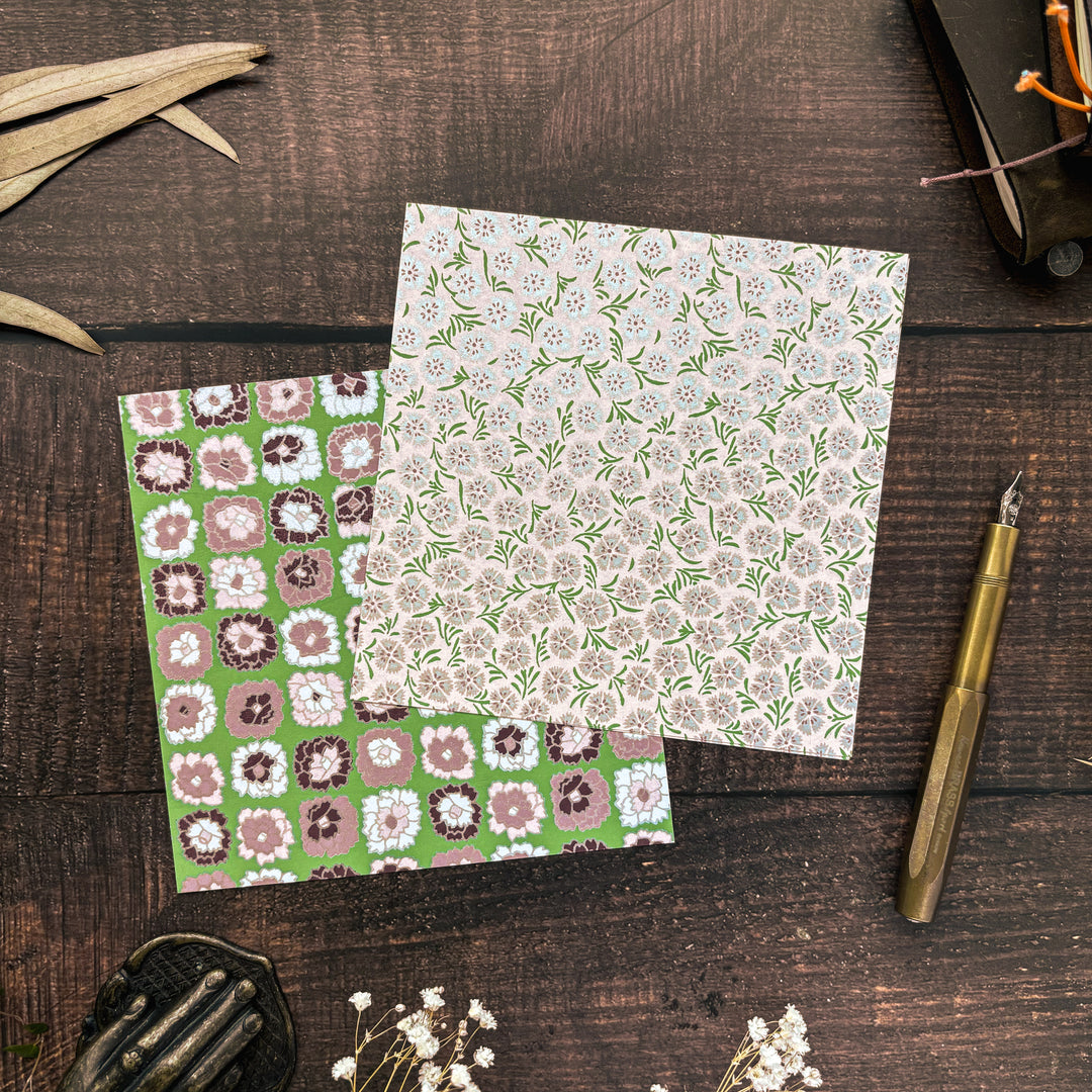 Yuzen Origami Paper Set - Japanese Pattern (Green)