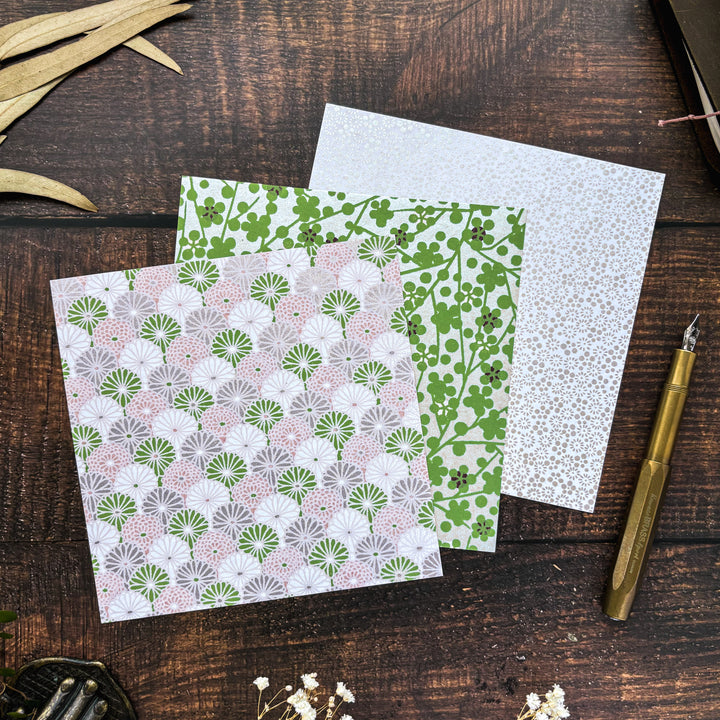 Yuzen Origami Paper Set - Japanese Pattern (Green)