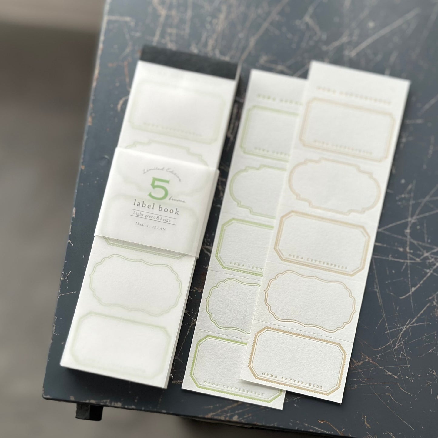 Limited Edition Letterpress 5 Patterns Label Book - Light Green & Beige