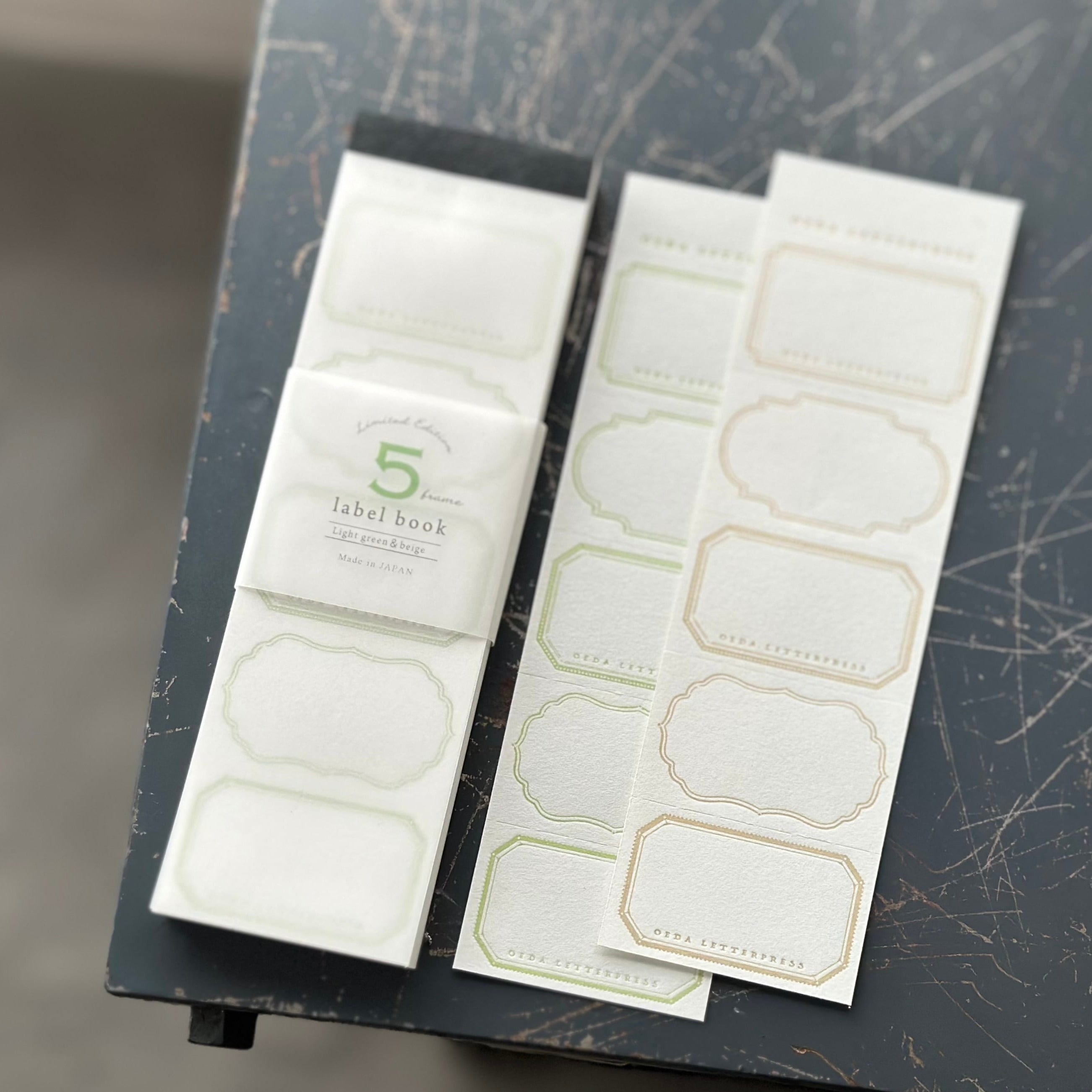 Limited Edition Letterpress 5 Patterns Label Book - Light Green & Beige