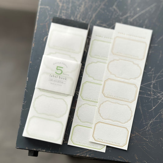 Limited Edition Letterpress 5 Patterns Label Book - Light Green & Beige