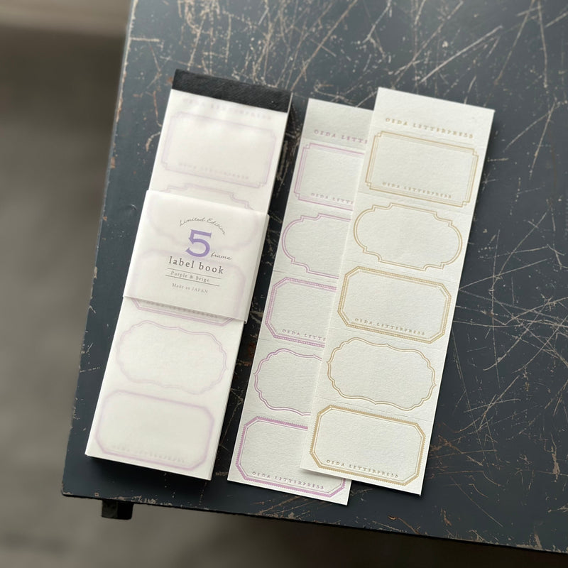 Limited Edition Letterpress 5 Patterns Label Book - Purple & Beige