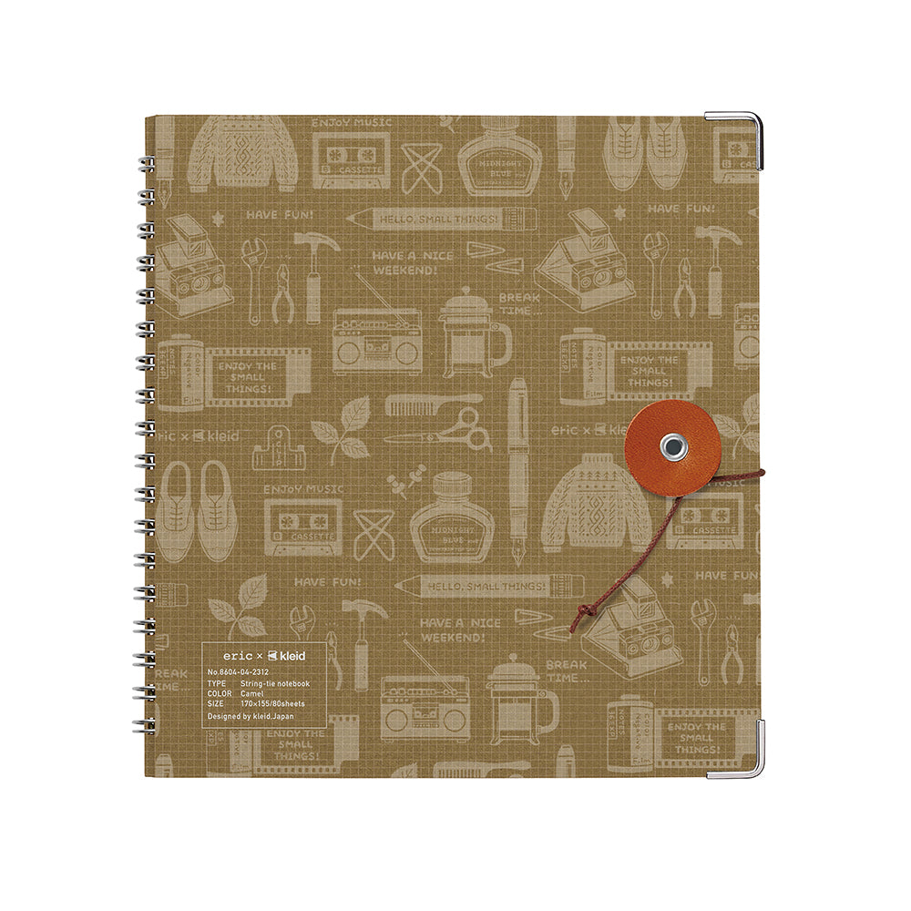 eric Leather String-tie Notebook w/t pocket - Khaki Cover (cream paper)
