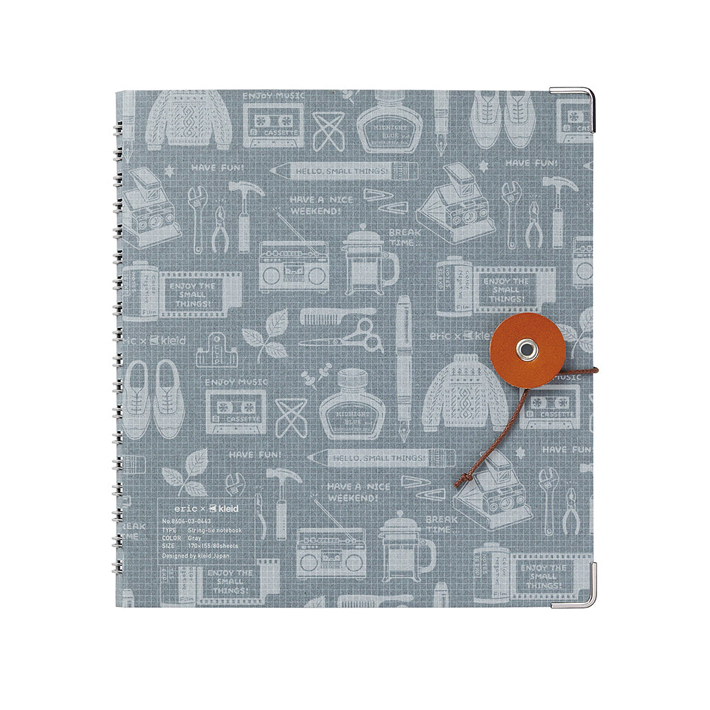 eric Leather String-tie Notebook w/t pocket - Gray Cover (cream paper)