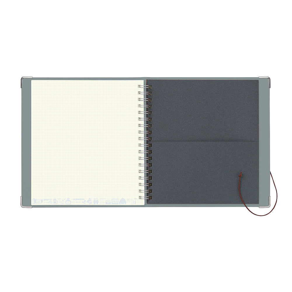 eric Leather String-tie Notebook w/t pocket - Gray Cover (cream paper)
