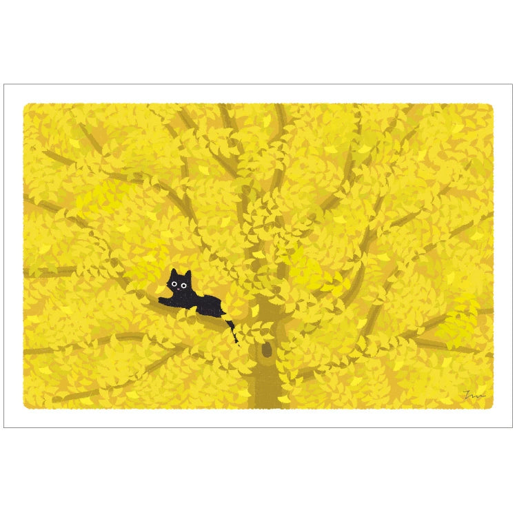 Toshinori Mori / Traveling Cat Postcard - Autumn / Fall Leaves