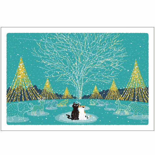 Toshinori Mori / Traveling Cat Postcard - Winter / Stary Night