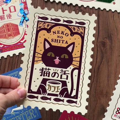 Obi1 / Shiny Die-cut Postcard - Cat Cafe