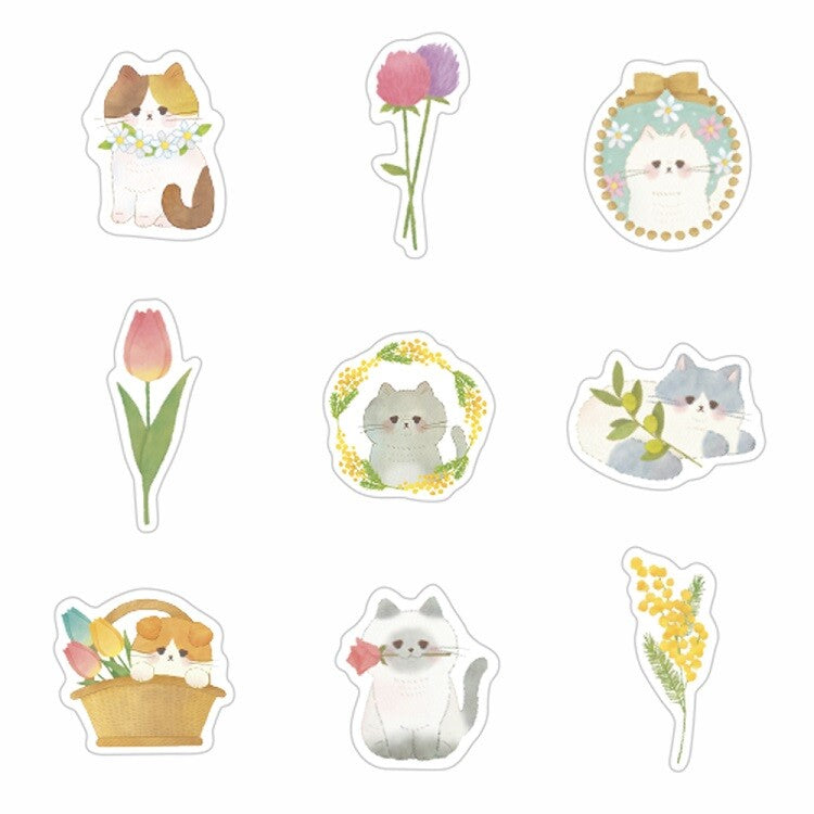Yoko Flake Stickers - Flower Cat