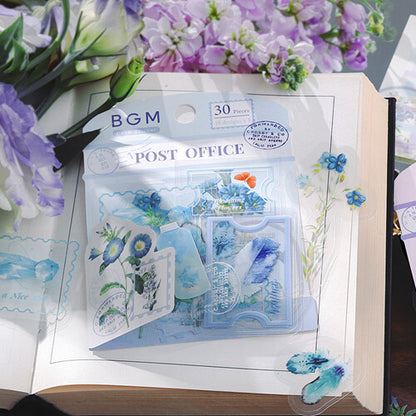 Post Office Flake Stickers - Blue Flowers