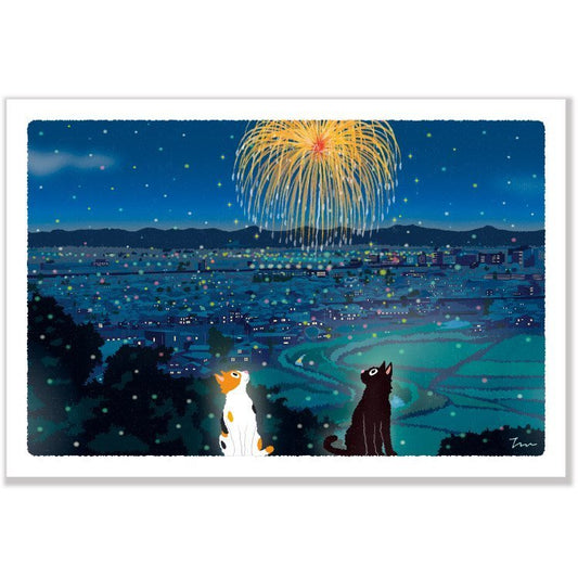 Traveling Cat Postcard - Summer / Fire Works