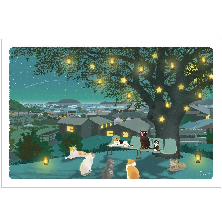 Traveling Cat Postcard - Winter / Night