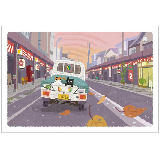 Traveling Cat Postcard - Autumn / Woops!