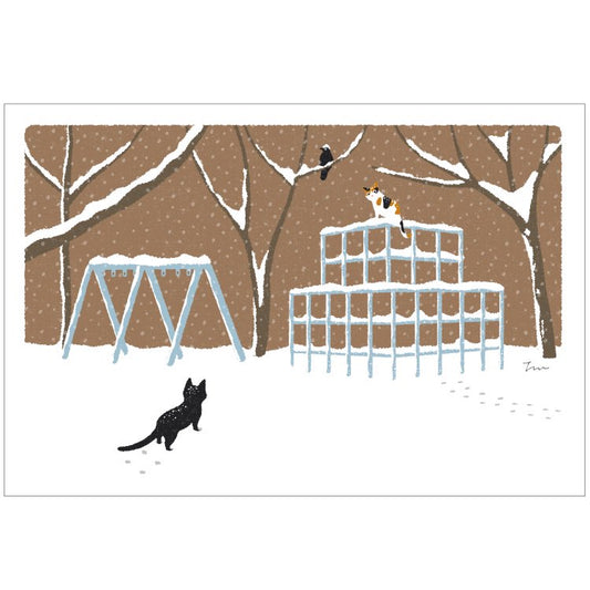Traveling Cat Postcard - Winter / Park