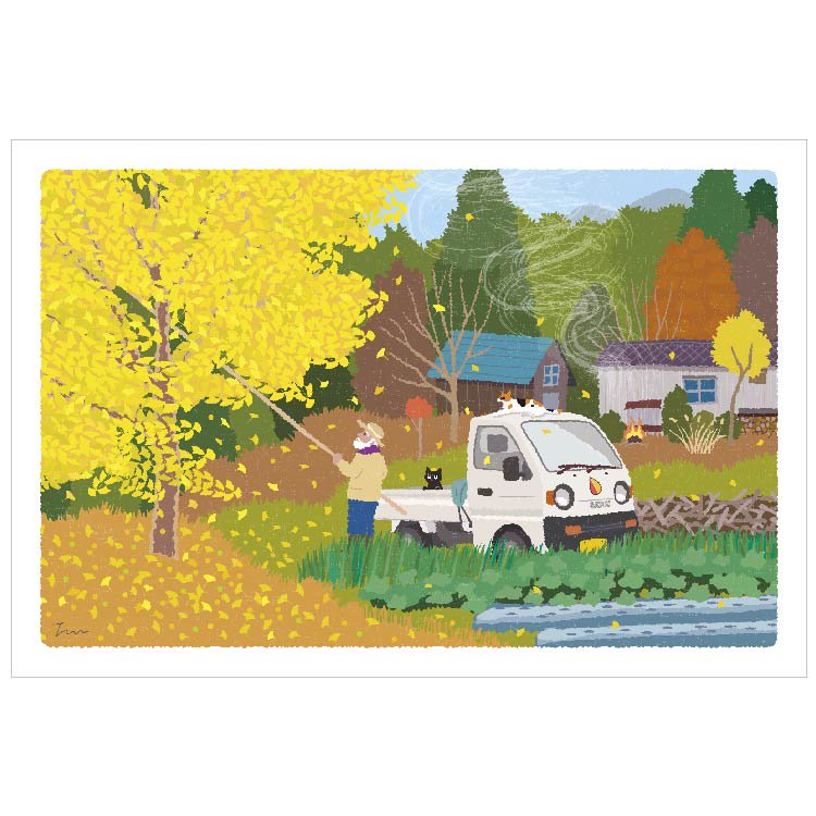 Traveling Cat Postcard - Autumn / Chestnut Picking