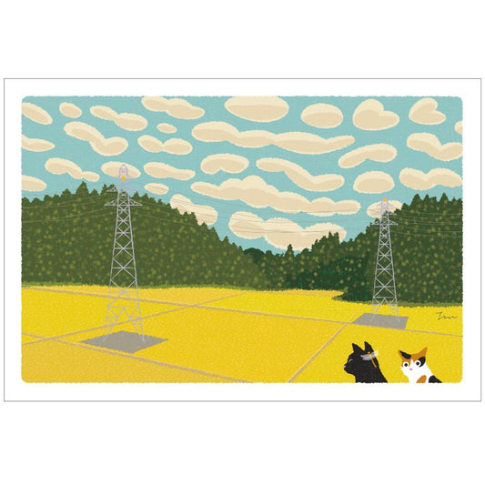 Traveling Cat Postcard - Autumn / Rice Field