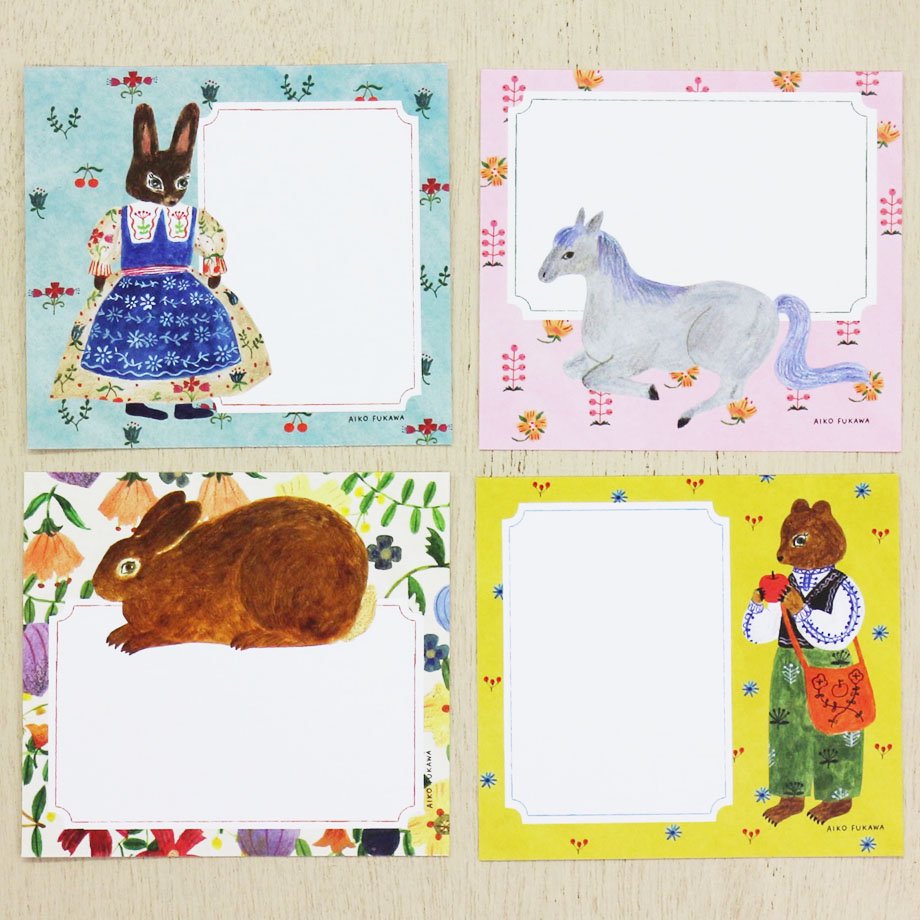 Aiko Fukawa Square Memo Pad - Flower and Animals